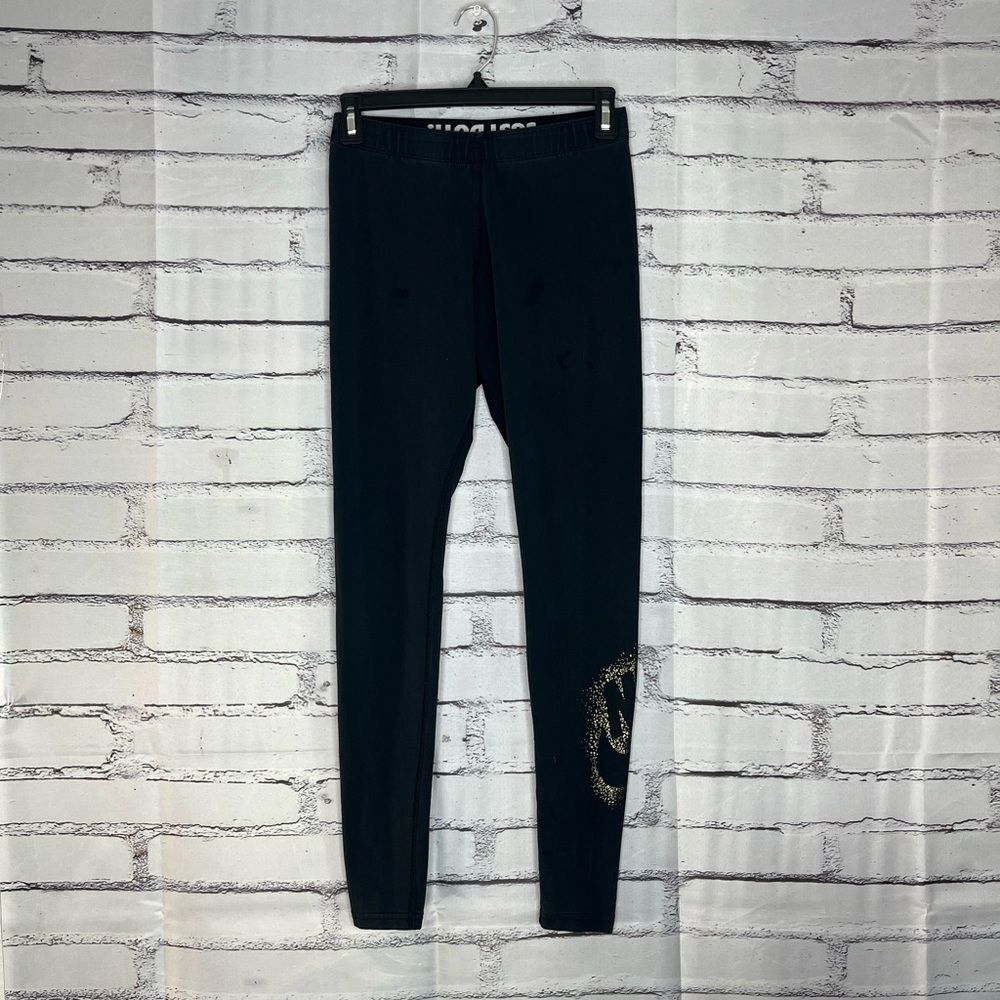 Nike High-Waist Black Leggings SP Gold Logo Athleisure Workout Activewear Yoga